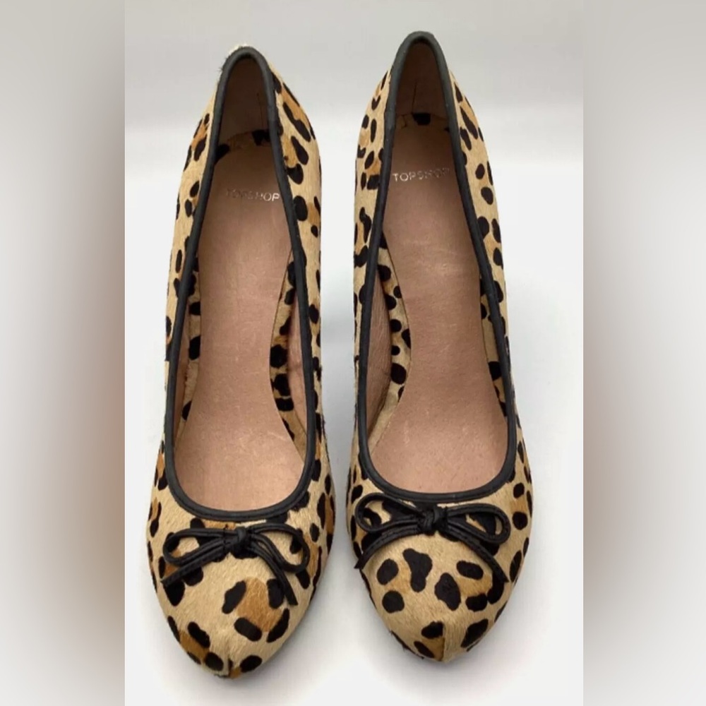 TopShop  Size 8  EUC Cheetah Printed Leather Ponytail High Heel Shoes (SH053) - Picture 5 of 7